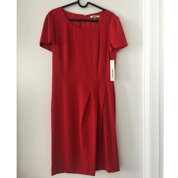 NEW DKNY DONNA KARAN RED Asymmetric DRESS Size 6 - Picture 2 of 7